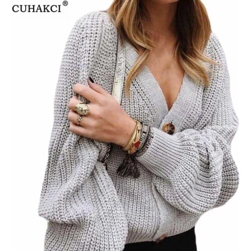 CUHAKCI Casual Knitted Cardigan Women Autumn Winter White Black Cardigans Long sleeve Loose Female Button Knitwear Sweaters
