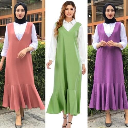 Southeast Asian Style Fake Two-Piece Loose plus Size Long Dress Arab Middle East Womens Dress muslim sets
