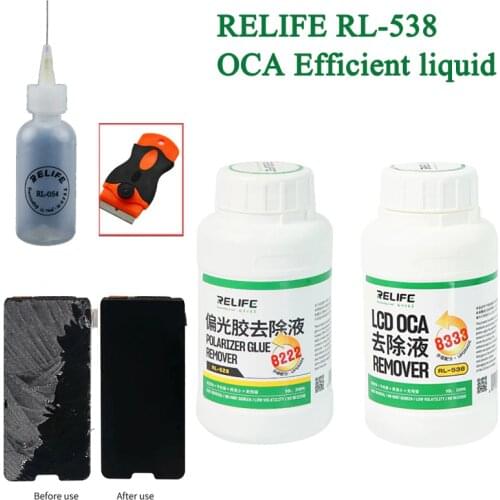 RELIFE RL-538 OCA Efficient liquid remover Touch Screen Removing Liquids Repair Glue Fluid PCB Cleaning for Iphone Sumsung+knife