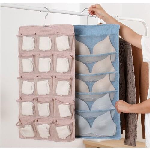 1pcs Multifunctional double-sided foldable clothing storage bag transparent hanging bag socks bra underwear wardrobe storage bag