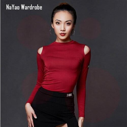 2021 New A1178 Women Latin Dance T Shirt Long Sleeve Latin Dancing Tops for Samba Tango Chacha Belly Performamnce