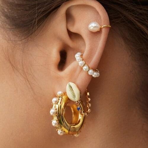 Bohemian chain ear clip cuffs women girls fashion round small clip earrings pierced gold metal wedding jewelry