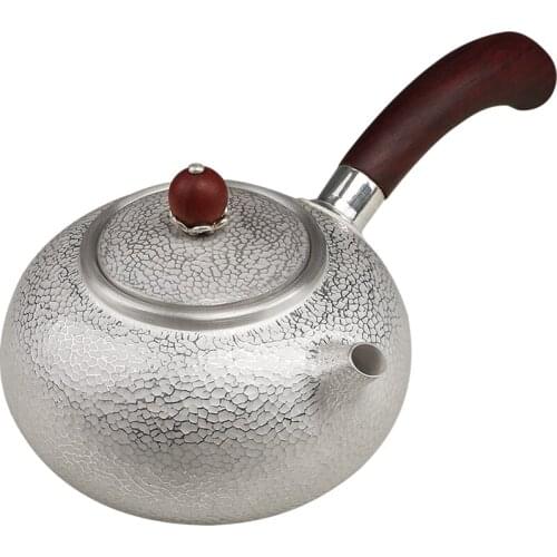 Sterling silver handmade 999 red sandalwood side pot sterling silver hammer pattern silver pot tea set