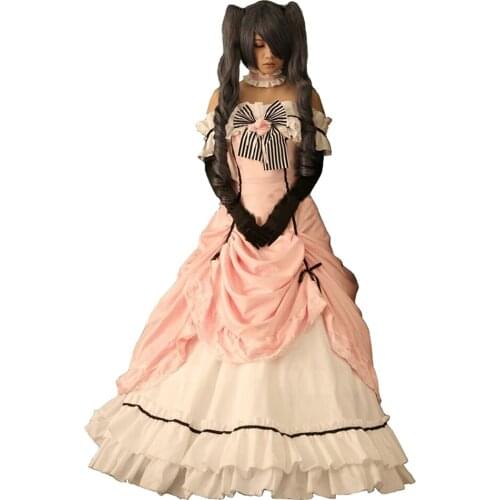 Brdwn Black Butler Womens Ciel Phantomhive Dress Gown Rode Costume (Dress+Hat+Bowtie+Gloves+Neckwear)