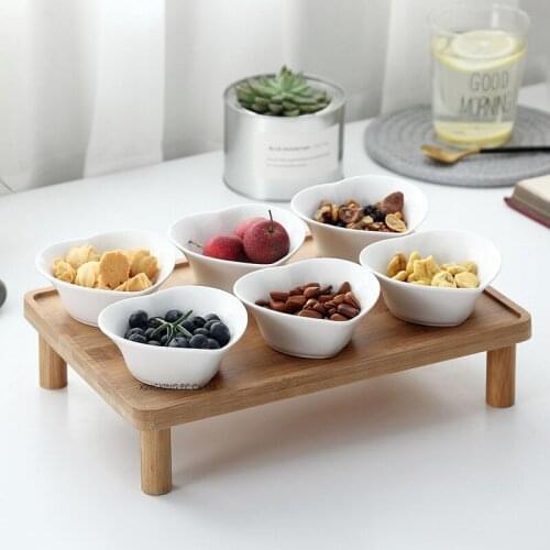 Household Snacks Dishes Ceramic Plate Wood Plate Living Room Candy Compartment Snacks Platter Kitchen Restaurant Soy Sauce Dish