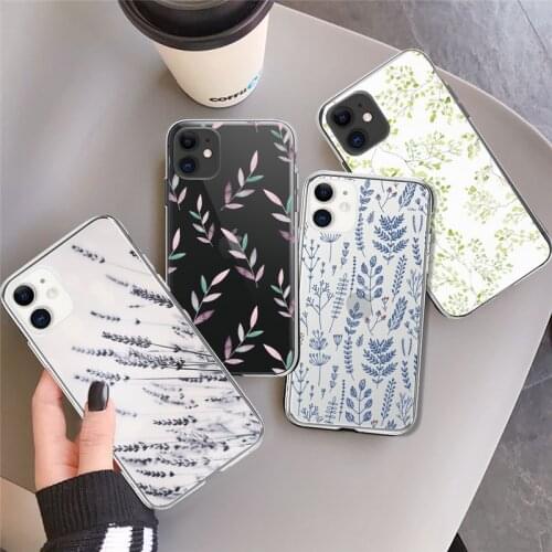 For iPhone 12 Case Simple Blueberry Green Leaf Phone Case Transparent For iPhone 11 Pro Max XR XS X 7 8 Plus Soft TPU Cover