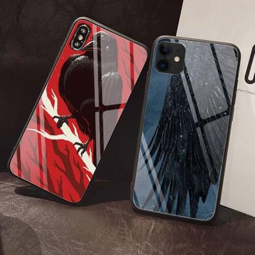 Crow art Phone Case Tempered Glass For iPhone 12 Pro Max Mini 11 Pro XR XS MAX 8 X 7 6S 6 Plus SE 2020 case
