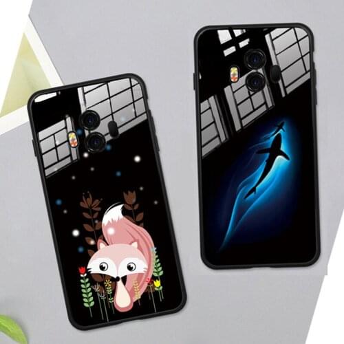 Tempered Glass Case For Huawei Mate 10 9 Pro Black Cartoon Cute Fox slim Hard Cover For Huawei Mate 9 10 Lite phone Casing