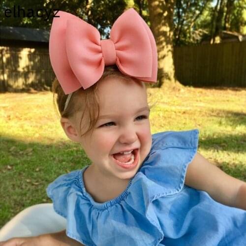 1pc 6'' Double Layer Puff Hair Bows Nylon Headband For Girls Elastic Nylon Headbands Big Puff Bow Hair Band Hair Accessories