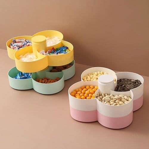 Double-layered Rotating Fruit Plate Living Room Snacks Dried Fruit Plate Sunflower Seed Candy Storage Box With Lid