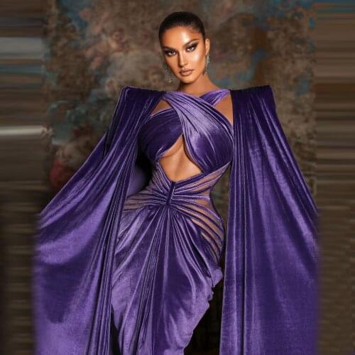 Elegant Velvet Criss Cross Evening Dresses Arabic Style Mermaid Plus Size Custom Made Women Pageant Prom Gowns