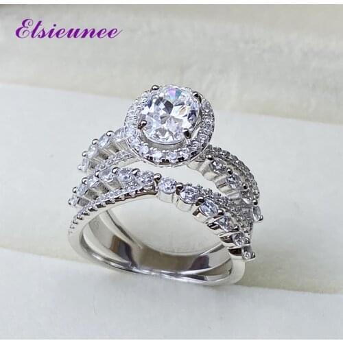 ELSIEUNEE 100% 925 Sterling Silver Oval X Shape Cross Ring for Women Lab Diamond Wedding Band Engagement Rings Wholesale Gift
