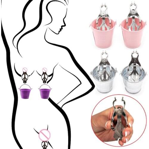 Erotic Stainless Steel Nipple Clamp With Bucket,Bdsm Bondage Butterfly Clamp Labia Clip,SM Slave Breast Flirt Sex Toys For Women