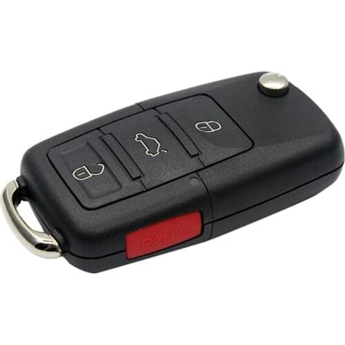 HAUSNN 4 Buttons (3+1 Panic) Flip Remote Key Shell for Volkswagen VW Touareg Switchblade Flip Case FOB with Key Blade