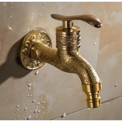 G1/2" Carved Wall Mount Zinc Golden Water Wall Small Taps Decorative Garden Faucet Long Washing Machine Water Tap Basin Bibcock