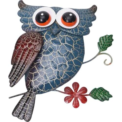 Art Iron Sculpture Animal Statues Scuptures Metal Owl Wall Decor Blue The New 25*20*3cm Decorations