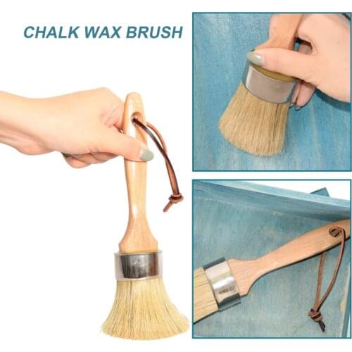 Chalk Wax Paint Brushes For Wood Furniture DIY Natural Pure Boar Bristle Brush Painting Waxing Tool With Ergonomic Wooden Handle
