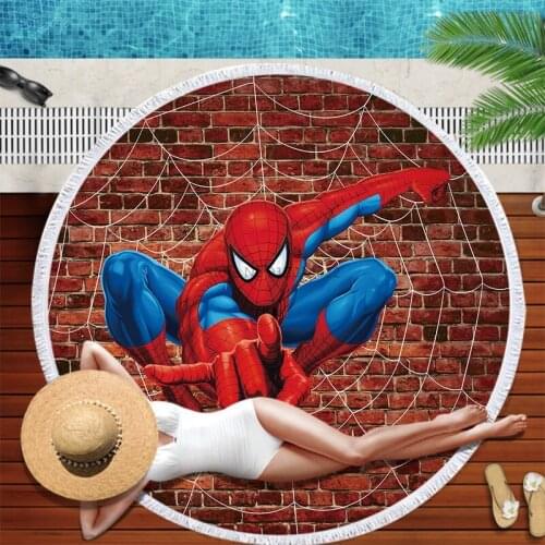 Classic Spider Man Cartoon Printed Bath Towels Microfiber Round Beach Towel with Tassels for Kids/Baby/Children/Boys/Girls Gifts