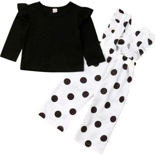 Classic Black and White Match Girls Outfit Newborn Infant Kid Baby Girl Ruffle T-shirt Tops Polka Long Pants Outfit Clothes