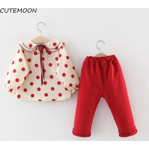 Baby Girls Clothing Sets Autumn Spring Girl Dot Print Clothes Kids Tracksuit Children Clothing Suits 2Pcs T-shirts+Pant
