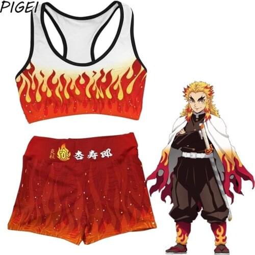 Demon Slayer Rengoku Kyoujurou Cosplay Sports T-shirt Shorts Suits Women Kamado Tanjirou Costumes Swimsuits Sportswear for Girls