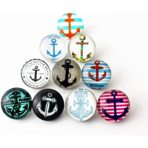 Hot selling 12pcs/lot glass boat anchor 18mm snap buttons leather clasp snap button bracelet snap Bangles jewelry