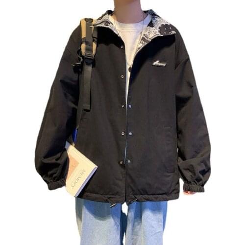 Men Jacket Spring Black Single Breasted Coat Turn-down Wear On Both Sides Luxury Clothing Vintage Jacket Men Jaqueta Masculina