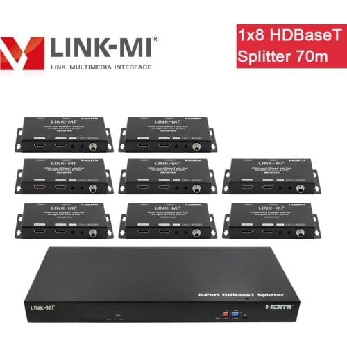 LINK-MI 70m HDMI 1x8 HDBaseT Splitter 4K2K@60Hz Distributes 1 HDMI source to 8 HDMI Displays simultaneously with 1xloopHDMI out