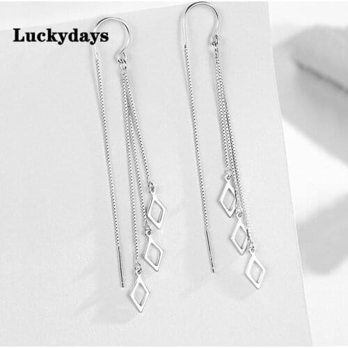 Luckydays Hot Geometric Rhombus Earrings for Women Temperament Tassel Long Ear Line Earring 2021 New Fashion Jewelry