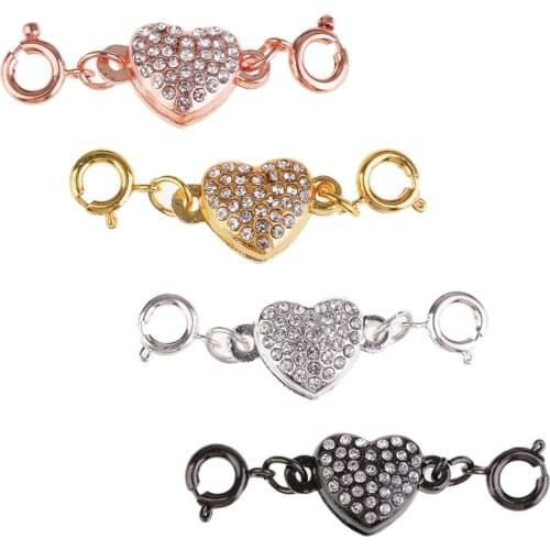 4 Sets Magnetic Clasps for Jewelry Necklace Bracelet Rhinestone Heart Style Snap Clasp Ends Craft DIY Findings