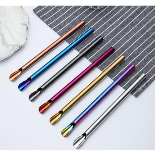 Multifunction Stainless Steel Stirring Spoon Straw Spoon Reusable Smooth Convenient Drinking Straw Portable Bar Accessories