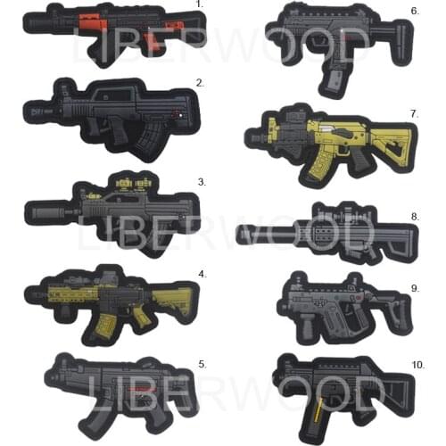 AK47 Rifle Gun Shape MK18 SIG-MCX 81-1 Tactical Hook Airsoft Patch Combat Rubber Patches Badges for Jacket Backpack Vest