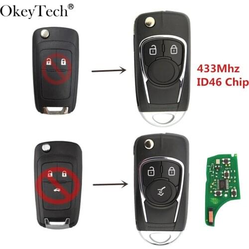 OkeyTech 2/3 Button Flip Folding Modified Remote Car Key For Vauxhall Opel Insignia Astra J Corsa E Zafira C 433Mhz ID46 Chip