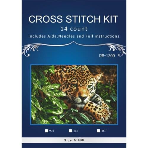 Oneroom Free delivery Top Quality Lovely Counted Cross Stitch Kit leopard panther gaze gazing in forest dimensions 35300