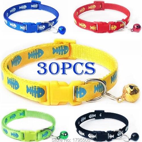 IDCat Dog Collar With Bell Cat love fish bone Printed Neck Strap Polyester Adjustable Puppy Animal Dog Leash Safety Dog Supplies