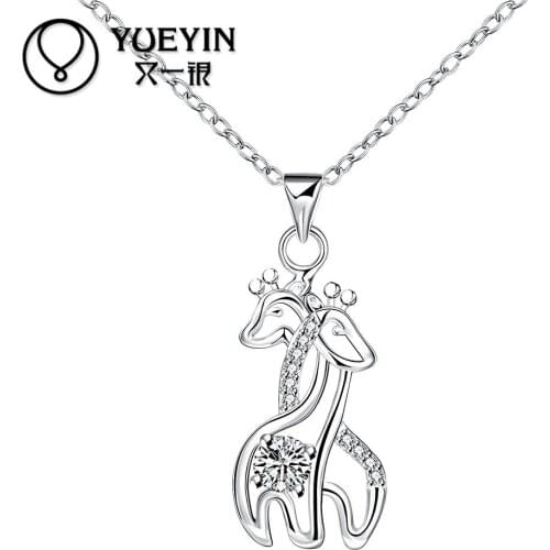 New silver plated Crystal pendant necklace for women jewelry Two cute animal pattern Pendant collar collier necklace