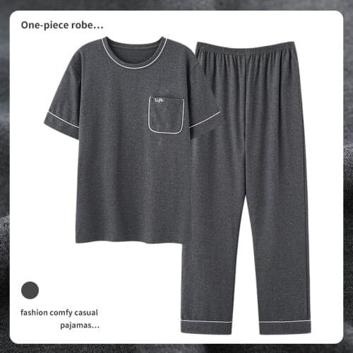 Puls size L-4XL cotton pajama sets for men summer short sleeve pajamas striped pyjama male long pants homewear pijamas hombre