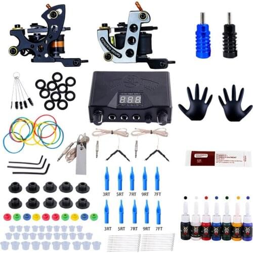 Complete Tattoo Kit Coil Tattoo Machine Set Tattoo Power Supply Needles Professional Tattoo Machine Kit Supplies for Body Art
