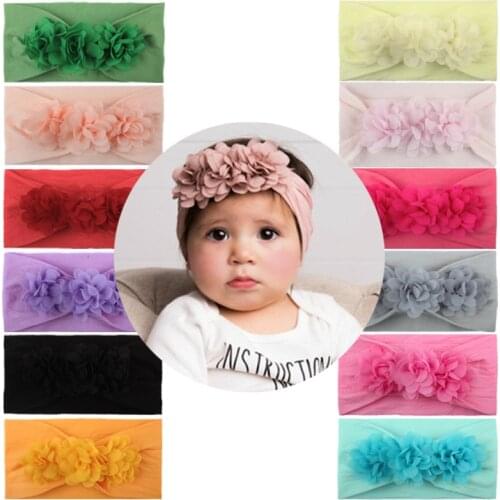 Flower Hairband Baby Boy Girl Kids Headwear Cute Princess Hair Accessories Super Soft Nylon Solid Color Hair Band Dropshipping