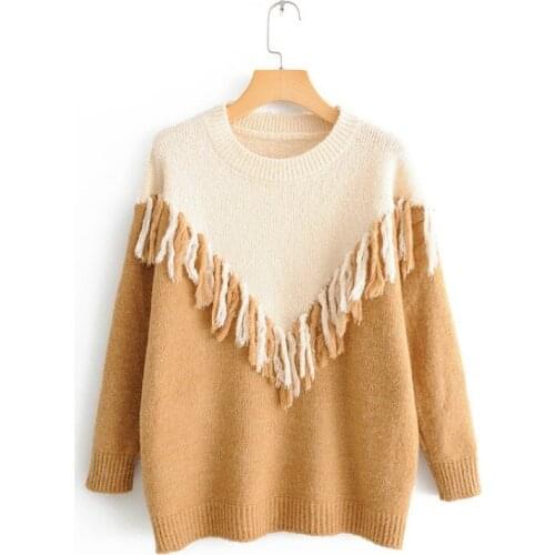 High Quality Pullover Sweater Women Tassels Autumn Winter Thick Knitting Jumper Tops Female College Round Collar Sweaters H9498