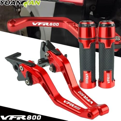 Motorcycle Adjustable CNC Aluminium Motor Short Red Brake Clutch Levers And Handle Grips For Honda VFR800 VFR 800 2002 2003 2004