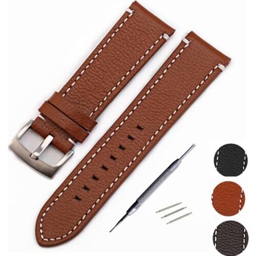 Genuine Cow Leather Strap Watch Bracelet With Buckle Cowhide leather Vintage Watch band 20mm 22mm Watchband + Tool