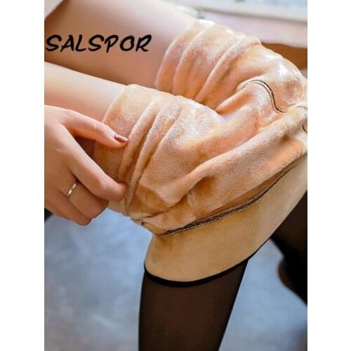 SALSPOR Winter Women Warm Leggings High Waist Skin-Transparent and Velvet Pantyhose Elastic Legging Seamless Ladies Thick Pants