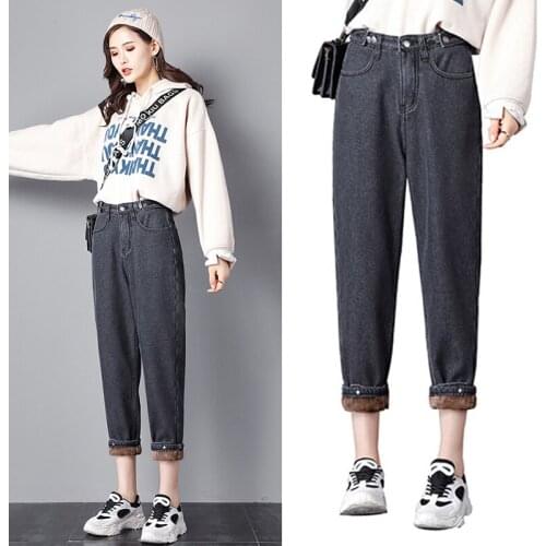 Womens jeans simple warm high-end thin sandals womens pencil jeans winter thickening and velvet