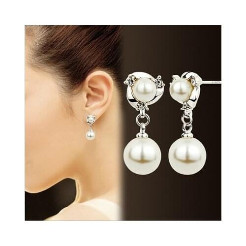 Korean Fashion Earing for Women Simulated Pearl Small Piercing Stud Earrings Silver Color Rhinestone Wedding Gifts Cheap Jewelry