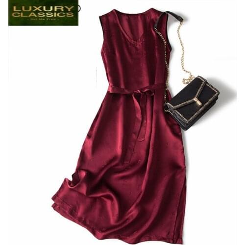 Silk Dress Women Real Slim Mid Summer Dress Elegant Spring Clothes 2021 Vintage Belt Party Dresses Vestidos Verano A0866