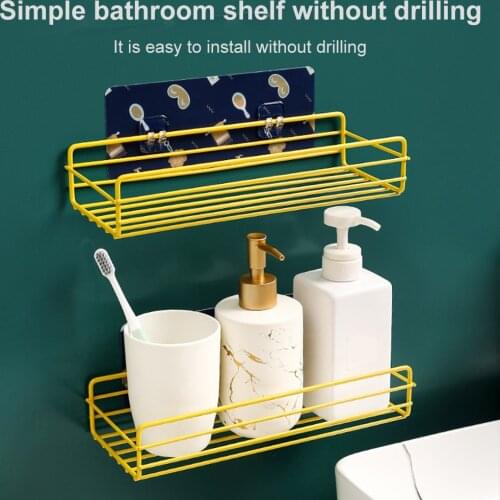 Bathroom Storage Rack Corner Organizer Toilet Kitchen Wall Hanging Iron Shelf without Drilling Home Storage Shelve