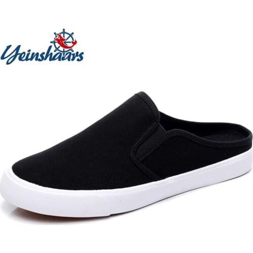 Spring Summer Youth Fashion Men Shoes Beach Canvas Half Drag Shoes Casual Flat Walking Shoes Comfortable Outdoor Men Slippers