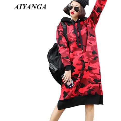 2018 Christmas Hoodies Women Hooded Camouflage Hoodies Autumn Winter Medium long Pullovers Outerwear Lady Plus Size Sweatshirts
