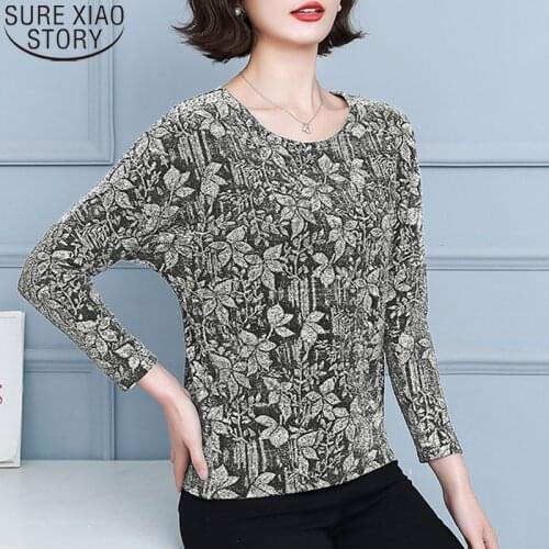 Fashion Tunic Women Blouses Elegant Shiny Sequin Blouse Fall New Plus Size Glitter Shirt Tops Floral Shine Womens Blouses 15798